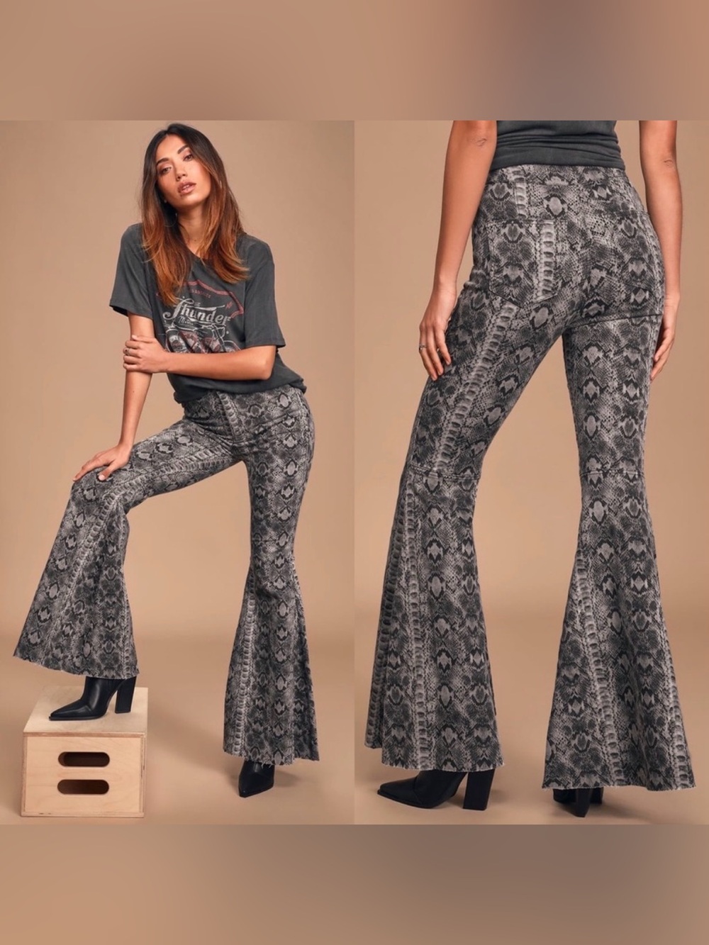 Free People We The‎ Free Just Float On Snake Flare Jeans.